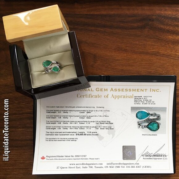 **BRAND NEW** Green Colombian Emerald and Diamond Bubble Ring in 14K White Gold - Picture 16 of 16